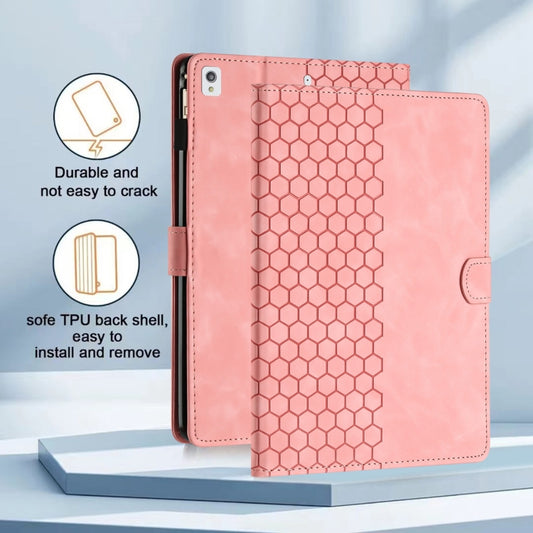 For iPad 10.2 2021 / 2020 / 10.5 2019 Honeycomb Embossed Leather Smart Tablet Case(Pink) - iPad 10.2 Cases by buy2fix | Online Shopping UK | buy2fix