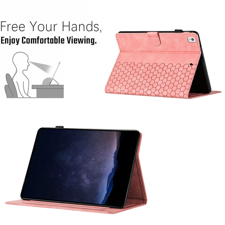 For iPad 10.2 2021 / 2020 / 10.5 2019 Honeycomb Embossed Leather Smart Tablet Case(Pink) - iPad 10.2 Cases by buy2fix | Online Shopping UK | buy2fix