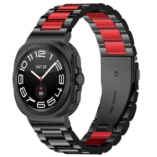 For Galaxy Watch Ultra2 2026 / 2025 / 1 2024 Three Beads Stainless Steel Watch Band(Black Red Black)