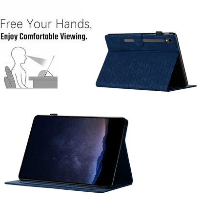 For Samsung Galaxy Tab S9 / S9 FE Honeycomb Embossed Leather Smart Tablet Case(Blue) - Galaxy Tab S9 Cases by buy2fix | Online Shopping UK | buy2fix