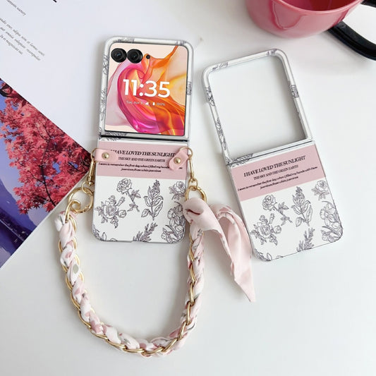 For Motorola Razr 50 Ultra Pearlescent Paint Painted PC Phone Case with DIY Scarf Bracelet(Sketch Flower) by buy2fix