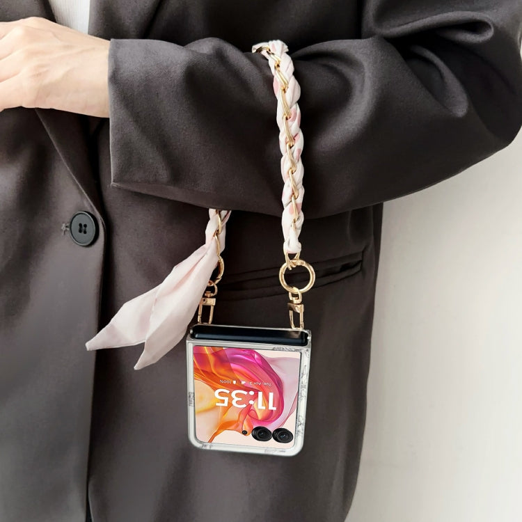 For Motorola Razr 50 Ultra Pearlescent Paint Painted PC Phone Case with DIY Scarf Bracelet(Sketch Flower) by buy2fix