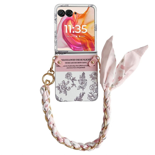 For Motorola Razr 50 Pearlescent Paint Painted PC Phone Case with DIY Scarf Bracelet(Sketch Flower) - Motorola Cases by buy2fix | Online Shopping UK | buy2fix