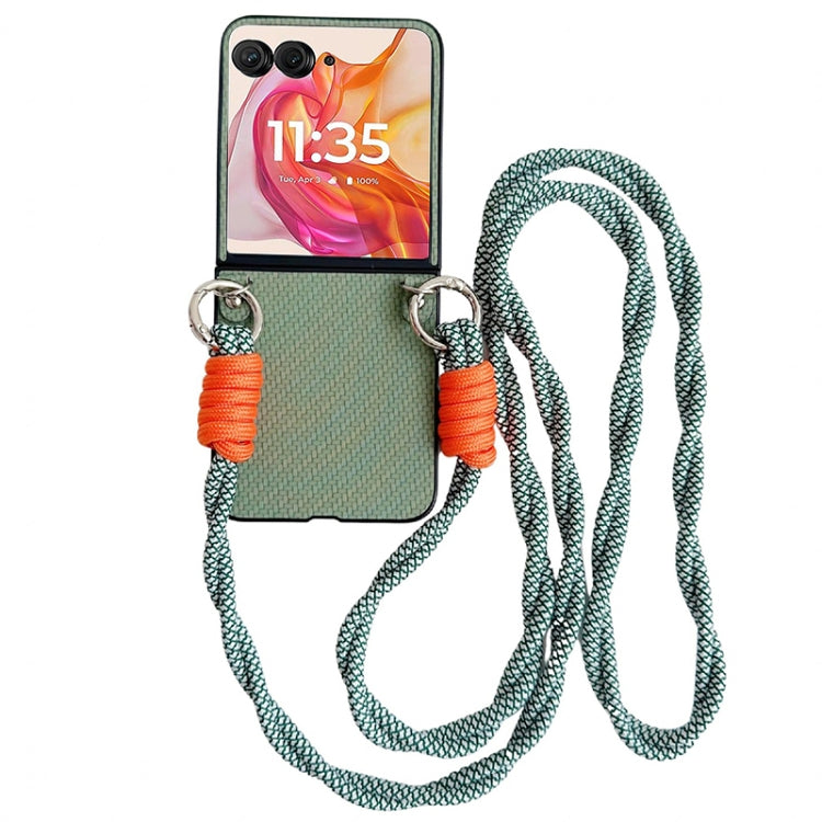 For Motorola Razr 50 Woven Texture Phone Case With Colorful Lanyard(Green) by buy2fix