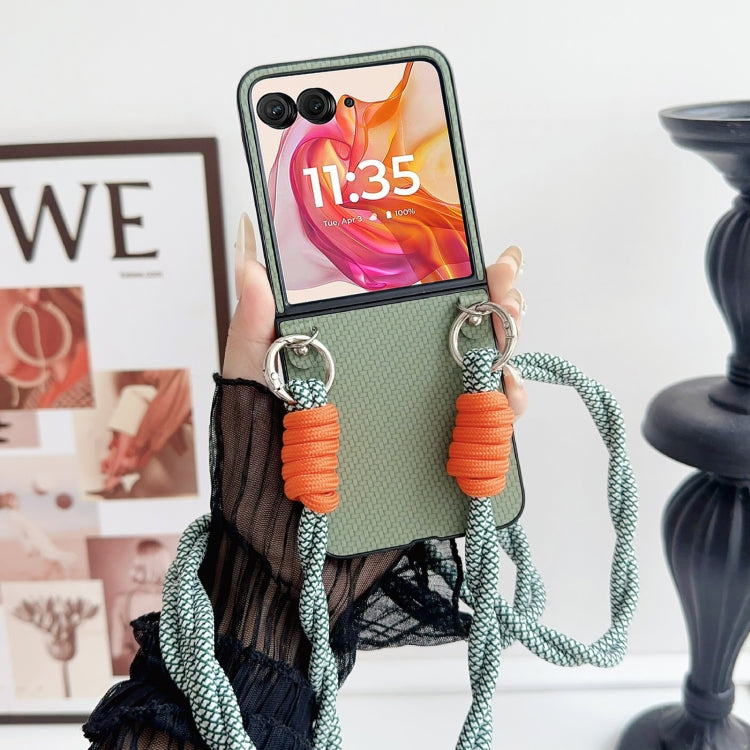 For Motorola Razr 50 Woven Texture Phone Case With Colorful Lanyard(Green) by buy2fix