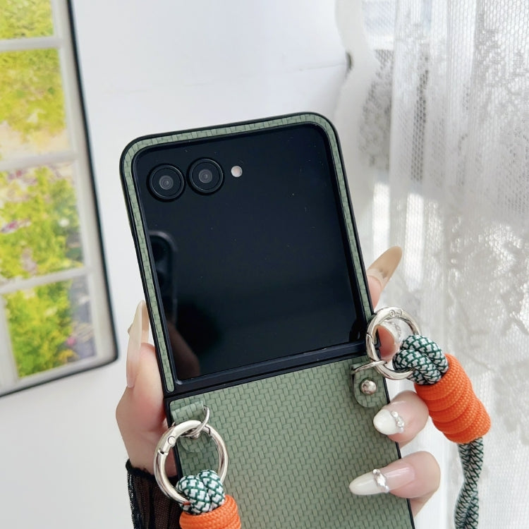For Motorola Razr 50 Woven Texture Phone Case With Colorful Lanyard(Green) by buy2fix