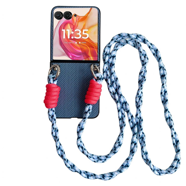 For Motorola Razr 50 Woven Texture Phone Case With Colorful Lanyard(Blue) by buy2fix