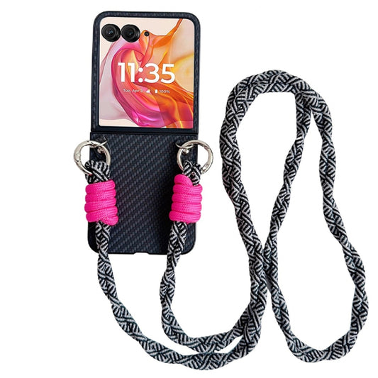 For Motorola Razr 50 Woven Texture Phone Case With Colorful Lanyard(Black) by buy2fix