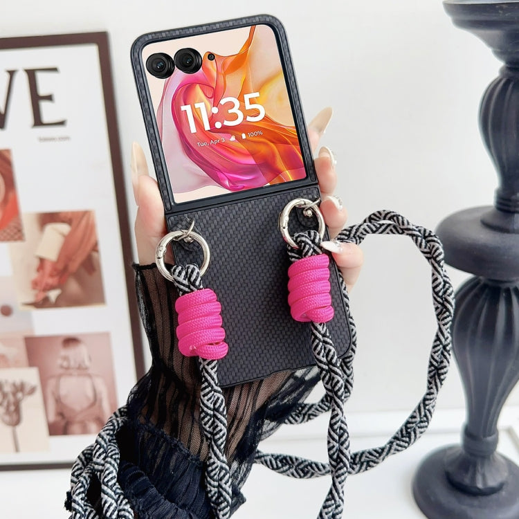 For Motorola Razr 50 Woven Texture Phone Case With Colorful Lanyard(Black) by buy2fix