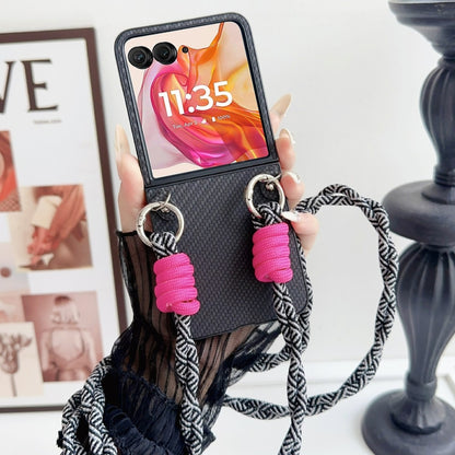 For Motorola Razr 50 Woven Texture Phone Case With Colorful Lanyard(Black) by buy2fix