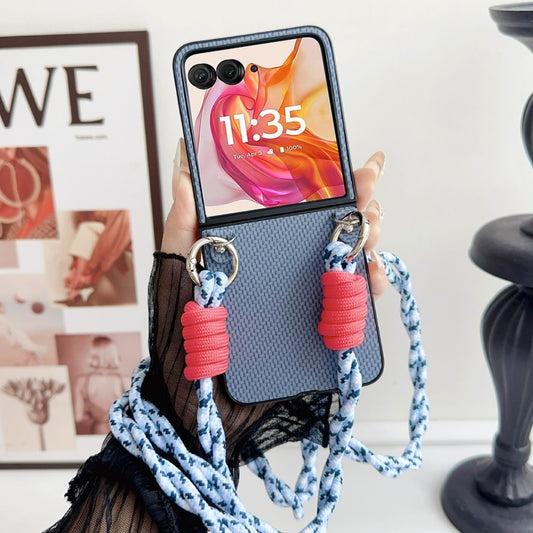 For Motorola Razr 50 Ultra Woven Texture Phone Case With Colorful Lanyard(Blue) by buy2fix