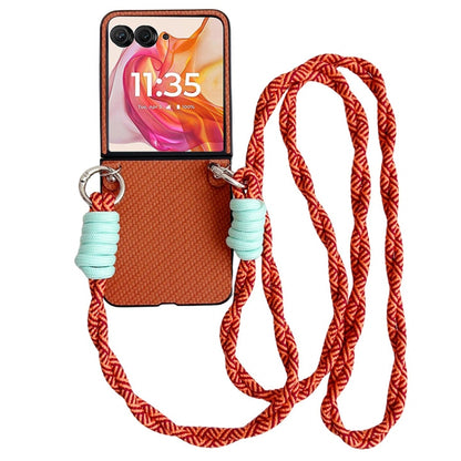 For Motorola Razr 50 Ultra Woven Texture Phone Case With Colorful Lanyard(Brown) by buy2fix