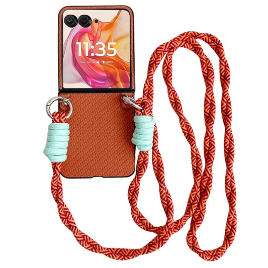 For Motorola Razr 50 Ultra Woven Texture Phone Case With Colorful Lanyard(Brown) by buy2fix