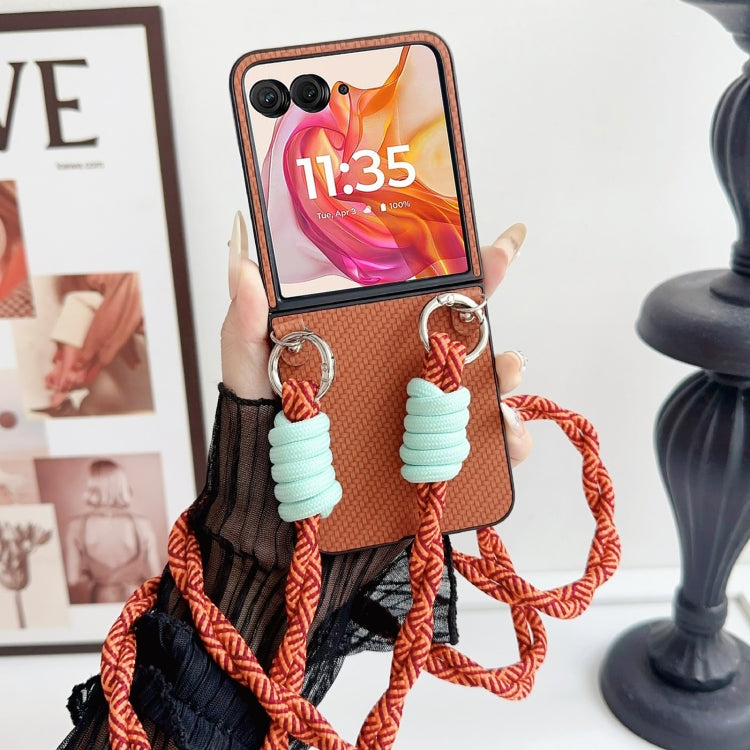 For Motorola Razr 50 Ultra Woven Texture Phone Case With Colorful Lanyard(Brown) by buy2fix