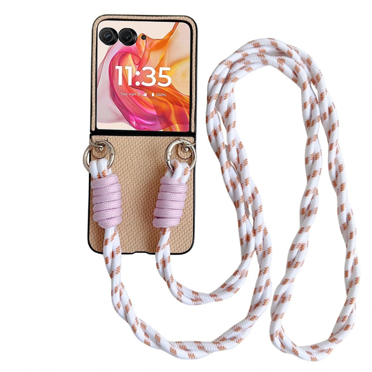 For Motorola Razr 50 Ultra Woven Texture Phone Case With Colorful Lanyard(Beige) - Motorola Cases by buy2fix | Online Shopping UK | buy2fix