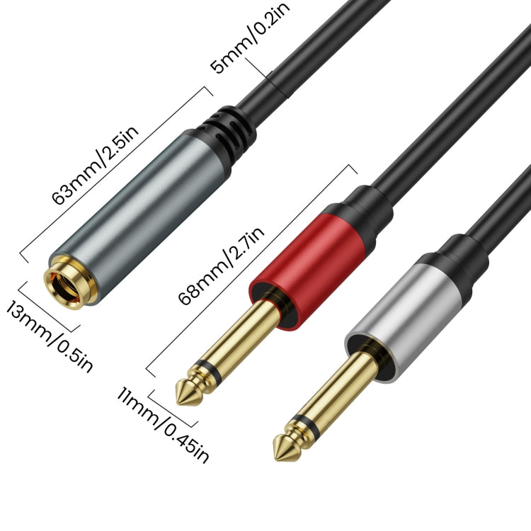 5m 6.35mm TRS Stereo Female to 2 x 6.35mm TS Male Mono Audio Adapter Cable(Black) by buy2fix