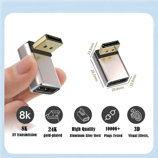 8K 60Hz PD1.4 Male Displayport to Female Displayport Adapter Converter, Angle:Right by buy2fix