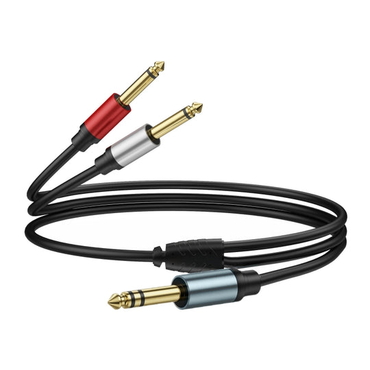 1m Gold Plated 6.35mm Male Dual Sound TRS Stereo to 2 x 6.35mm Male TS Mono Y Splitter Adapter Audio Cable(Black)