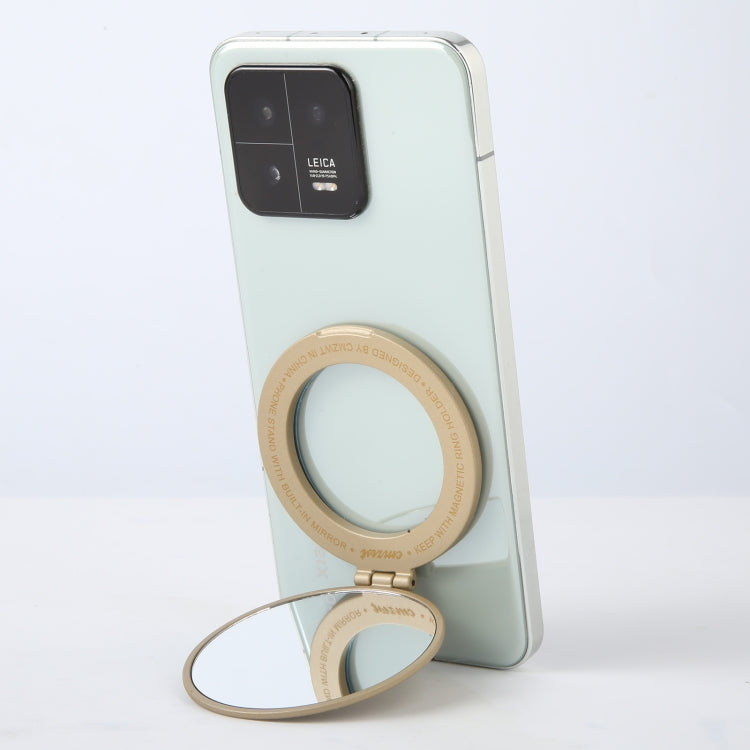 CPS-053 Magnetic Folding Phone Ring Holder with Mirror(Gold) - Ring Holder by buy2fix | Online Shopping UK | buy2fix