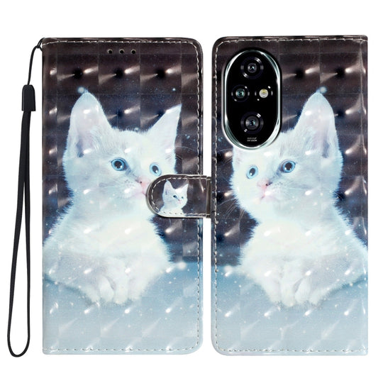 For Honor 200 Pro 3D Pattern Leather Phone Case(White Cat)