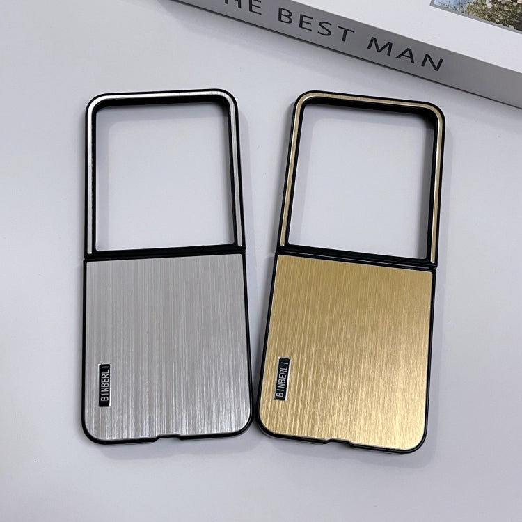 For Motorola Moto Razr 50 Ultra PC Hybrid Aluminum Alloy Brushed Shockproof Phone Case(Gold) by buy2fix