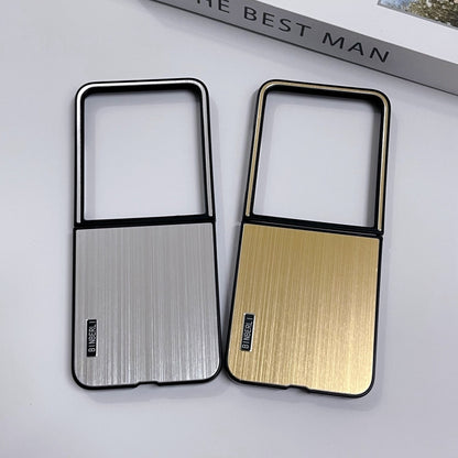 For Motorola Moto Razr 50 Ultra PC Hybrid Aluminum Alloy Brushed Shockproof Phone Case(Gold) by buy2fix