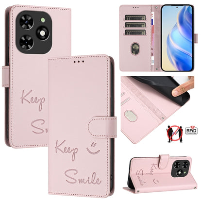 For Tecno Spark GO 2024 / Spark 20C Smile Embossing RFID Leather Phone Case(Pink) by buy2fix
