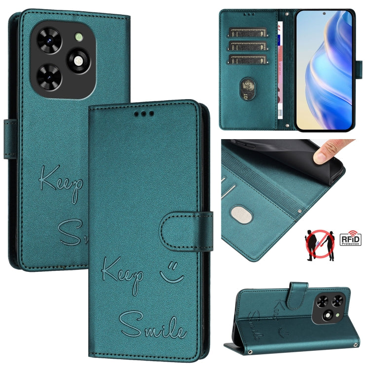For Tecno Spark GO 2024 / Spark 20C Smile Embossing RFID Leather Phone Case(Peacock Green) by buy2fix