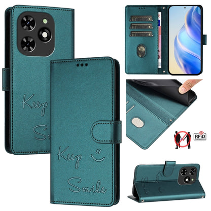 For Tecno Spark GO 2024 / Spark 20C Smile Embossing RFID Leather Phone Case(Peacock Green) by buy2fix
