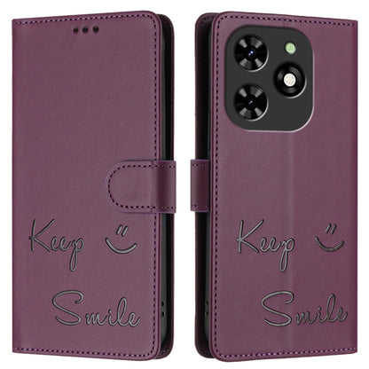 For Tecno Spark GO 2024 / Spark 20C Smile Embossing RFID Leather Phone Case(Violet) by buy2fix