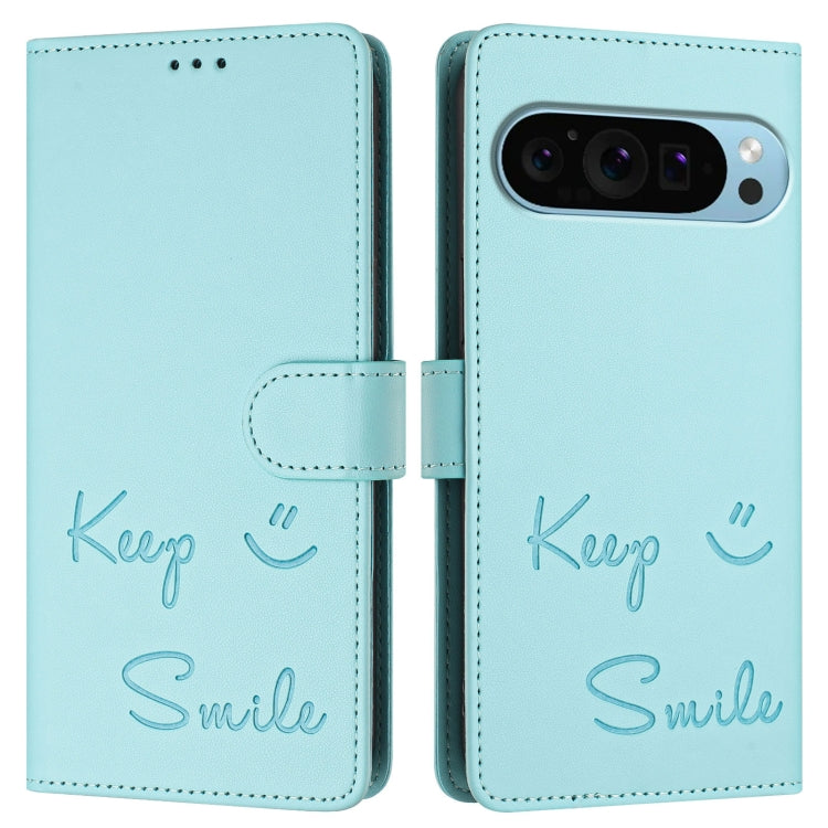 For Google Pixel 9 Pro XL Smile Embossing RFID Leather Phone Case(Mint Green) by buy2fix