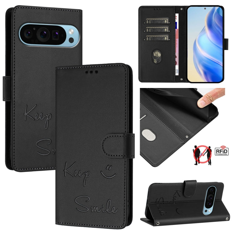 For Google Pixel 9 Pro XL Smile Embossing RFID Leather Phone Case(Black) by buy2fix