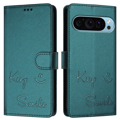 For Google Pixel 9 Pro XL Smile Embossing RFID Leather Phone Case(Peacock Green) by buy2fix