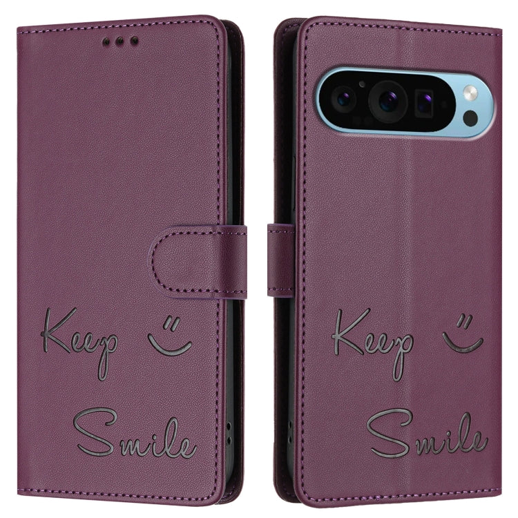 For Google Pixel 9 Pro XL Smile Embossing RFID Leather Phone Case(Violet) by buy2fix