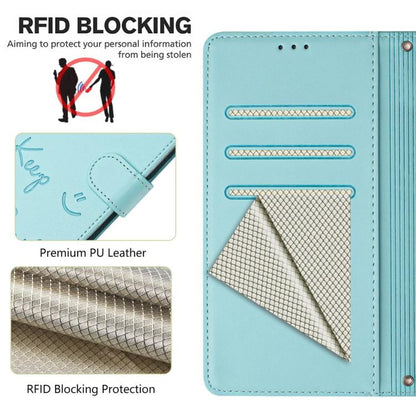 For Google Pixel 10 Pro XL 5G Global Smile Embossing RFID Leather Phone Case(Mint Green) - Google Cases by buy2fix | Online Shopping UK | buy2fix