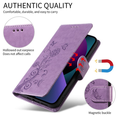 For iPhone 16 Pro Max Embossed Butterfly Flowers Leather Phone Case(Purple) by buy2fix