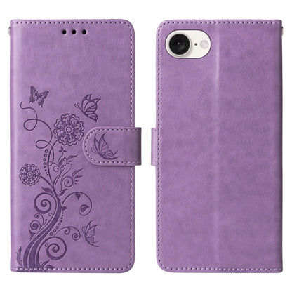 For iPhone SE 2024 Embossed Butterfly Flowers Leather Phone Case(Purple) by buy2fix