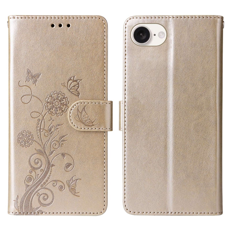 For iPhone SE 2024 Embossed Butterfly Flowers Leather Phone Case(Gold) by buy2fix