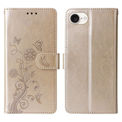For iPhone SE 2024 Embossed Butterfly Flowers Leather Phone Case(Gold) by buy2fix