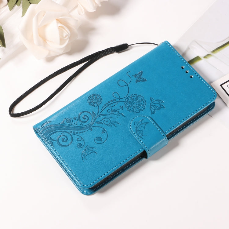 For iPhone SE 2024 Embossed Butterfly Flowers Leather Phone Case(Blue) by buy2fix