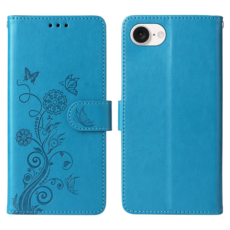 For iPhone SE 2024 Embossed Butterfly Flowers Leather Phone Case(Blue) by buy2fix