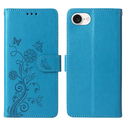 For iPhone SE 2024 Embossed Butterfly Flowers Leather Phone Case(Blue) by buy2fix