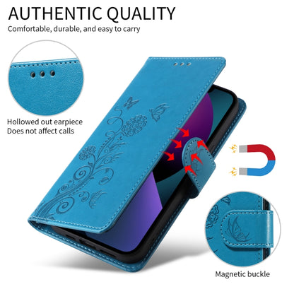 For iPhone SE 2024 Embossed Butterfly Flowers Leather Phone Case(Blue) by buy2fix
