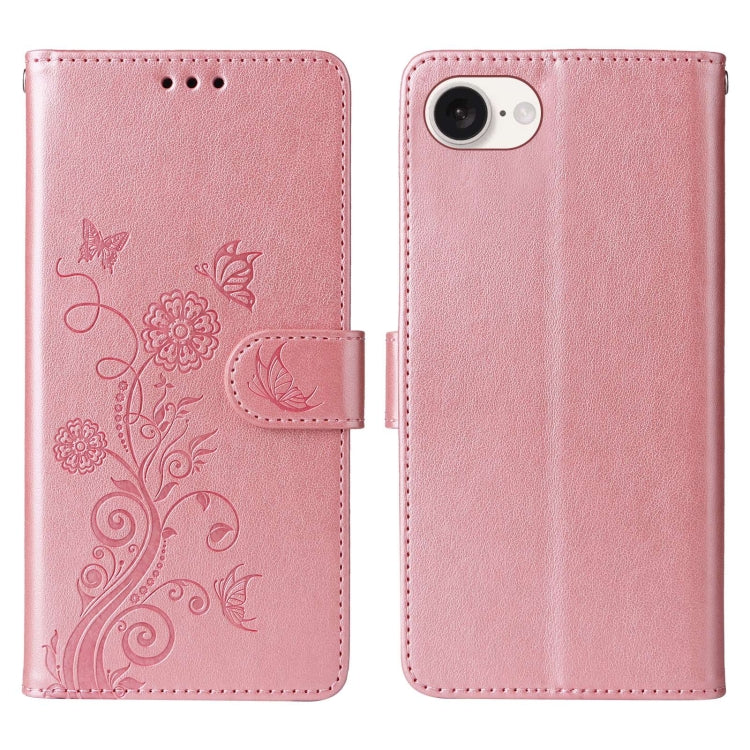 For iPhone SE 2024 Embossed Butterfly Flowers Leather Phone Case(Rose Gold) by buy2fix