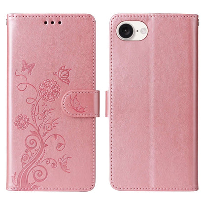 For iPhone SE 2024 Embossed Butterfly Flowers Leather Phone Case(Rose Gold) by buy2fix