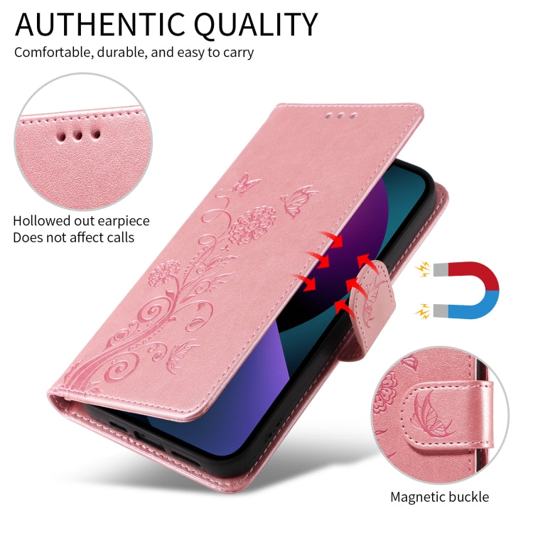 For iPhone SE 2024 Embossed Butterfly Flowers Leather Phone Case(Rose Gold) by buy2fix
