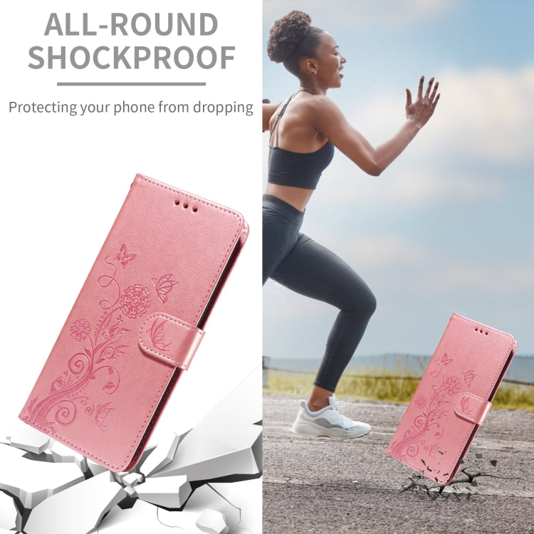 For iPhone SE 2024 Embossed Butterfly Flowers Leather Phone Case(Rose Gold) by buy2fix