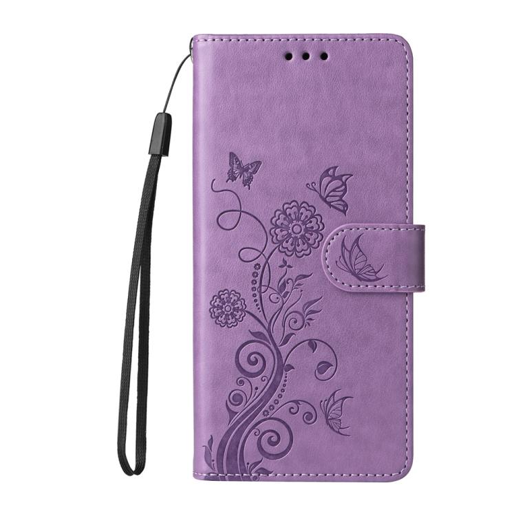 For iPhone 16e Embossed Butterfly Flowers Leather Phone Case(Purple) - iPhone 16e Cases by buy2fix | Online Shopping UK | buy2fix