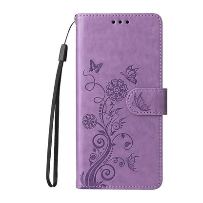 For iPhone 16e Embossed Butterfly Flowers Leather Phone Case(Purple) - iPhone 16e Cases by buy2fix | Online Shopping UK | buy2fix