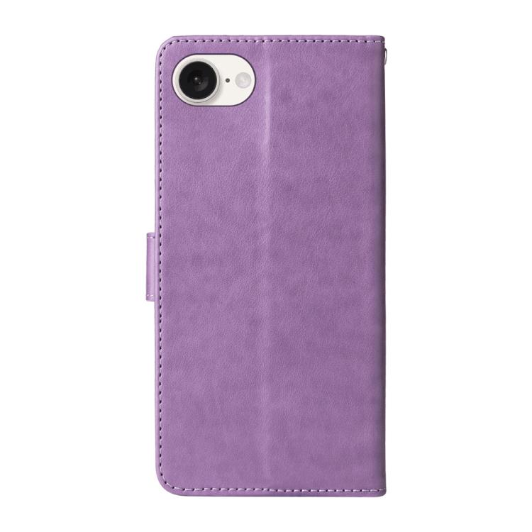 For iPhone 16e Embossed Butterfly Flowers Leather Phone Case(Purple) - iPhone 16e Cases by buy2fix | Online Shopping UK | buy2fix